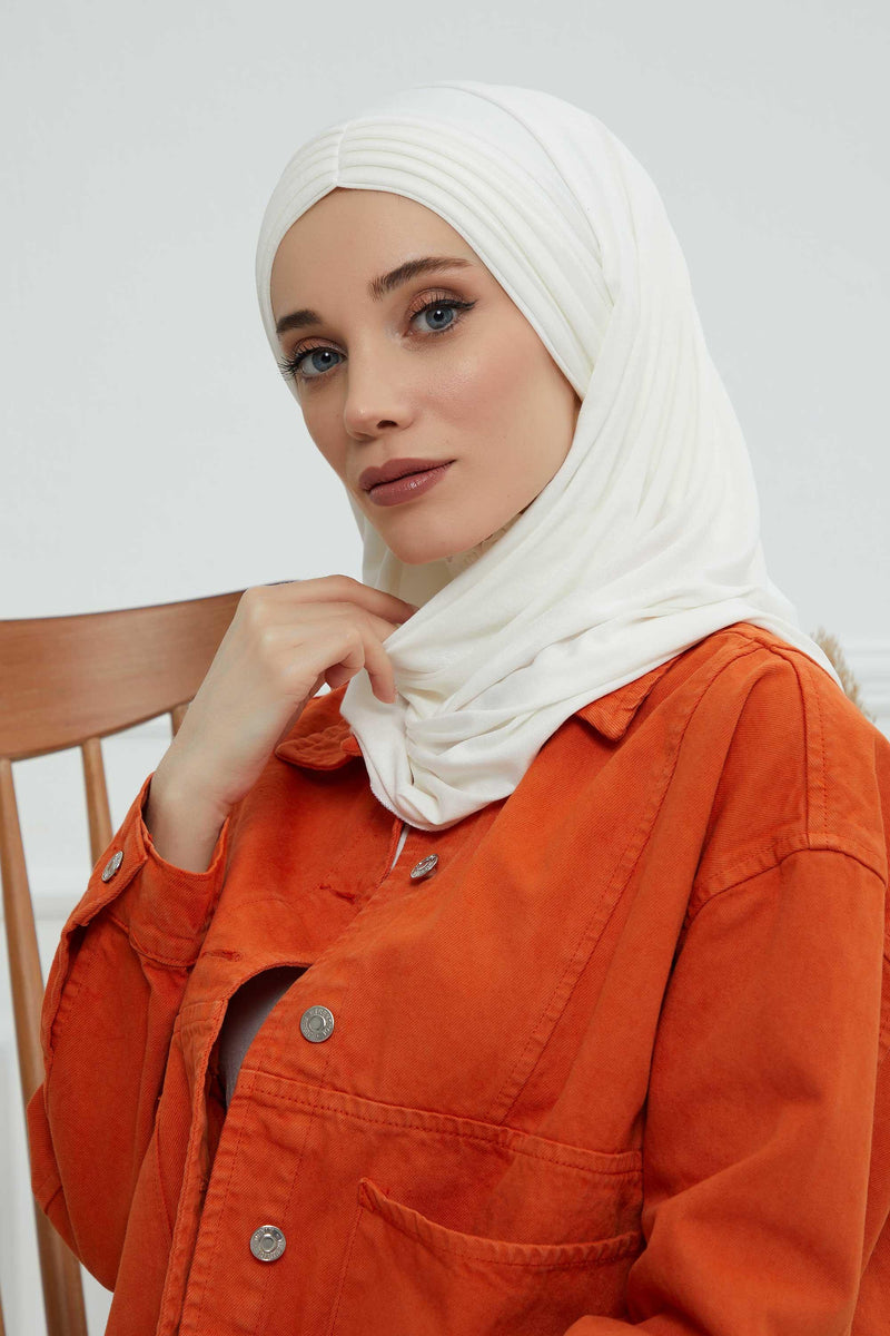 Jersey Shawl for Women Instant Cotton Head Wrap Shirred Scarf Turban,CPS-41 Black