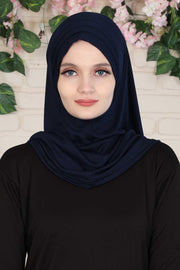 Jersey Shawl Instant Combed Coton Shawl Head Wrap Instant Modesty Turban Cap Scarf Ready to Wear Hijab,PS-43 Navy Blue