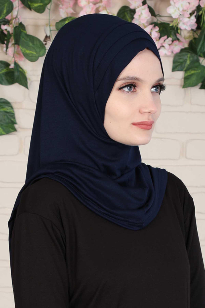 Jersey Shawl Instant Combed Coton Shawl Head Wrap Instant Modesty Turban Cap Scarf Ready to Wear Hijab,PS-43 Navy Blue