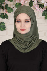 Jersey Shawl Instant Combed Coton Shawl Head Wrap Instant Modesty Turban Cap Scarf Ready to Wear Hijab,PS-43 Army Green