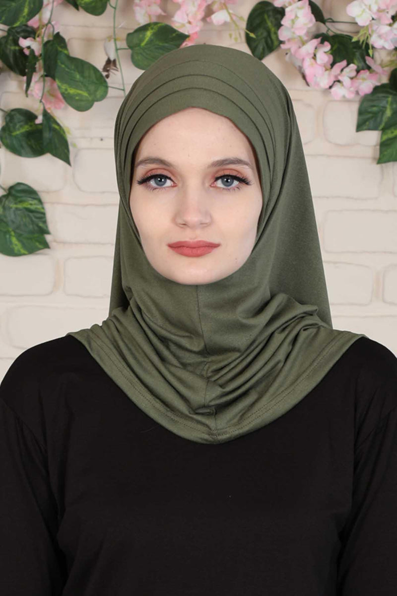 Jersey Shawl Instant Combed Coton Shawl Head Wrap Instant Modesty Turban Cap Scarf Ready to Wear Hijab,PS-43 Army Green