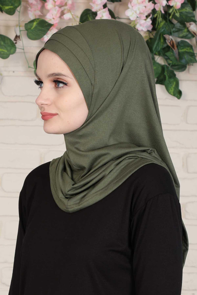 Jersey Shawl Instant Combed Coton Shawl Head Wrap Instant Modesty Turban Cap Scarf Ready to Wear Hijab,PS-43 Army Green