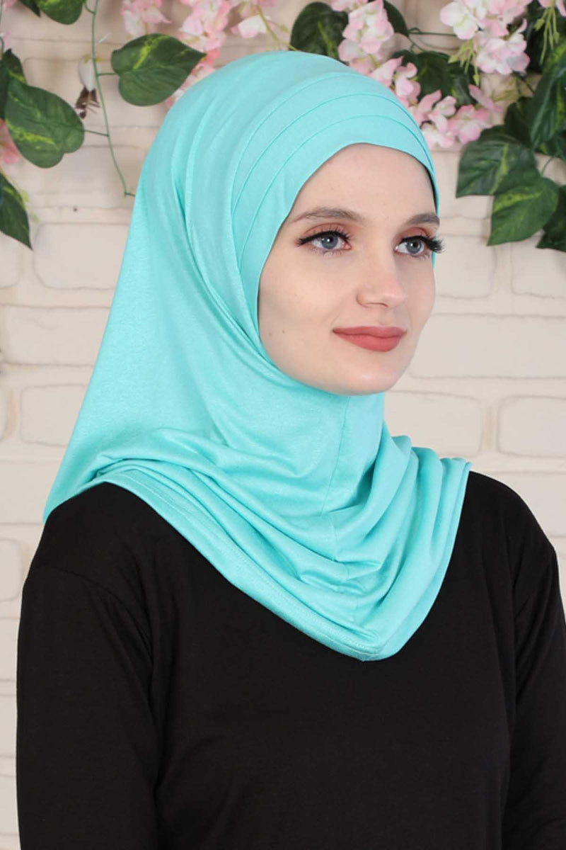 Jersey Shawl Instant Combed Coton Shawl Head Wrap Instant Modesty Turban Cap Scarf Ready to Wear Hijab,PS-43 Green