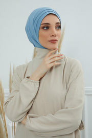 Jersey Shawl Instant Combed Coton Shawl Head Wrap Instant Modesty Turban Cap Scarf Ready to Wear Hijab,PS-43 Blue