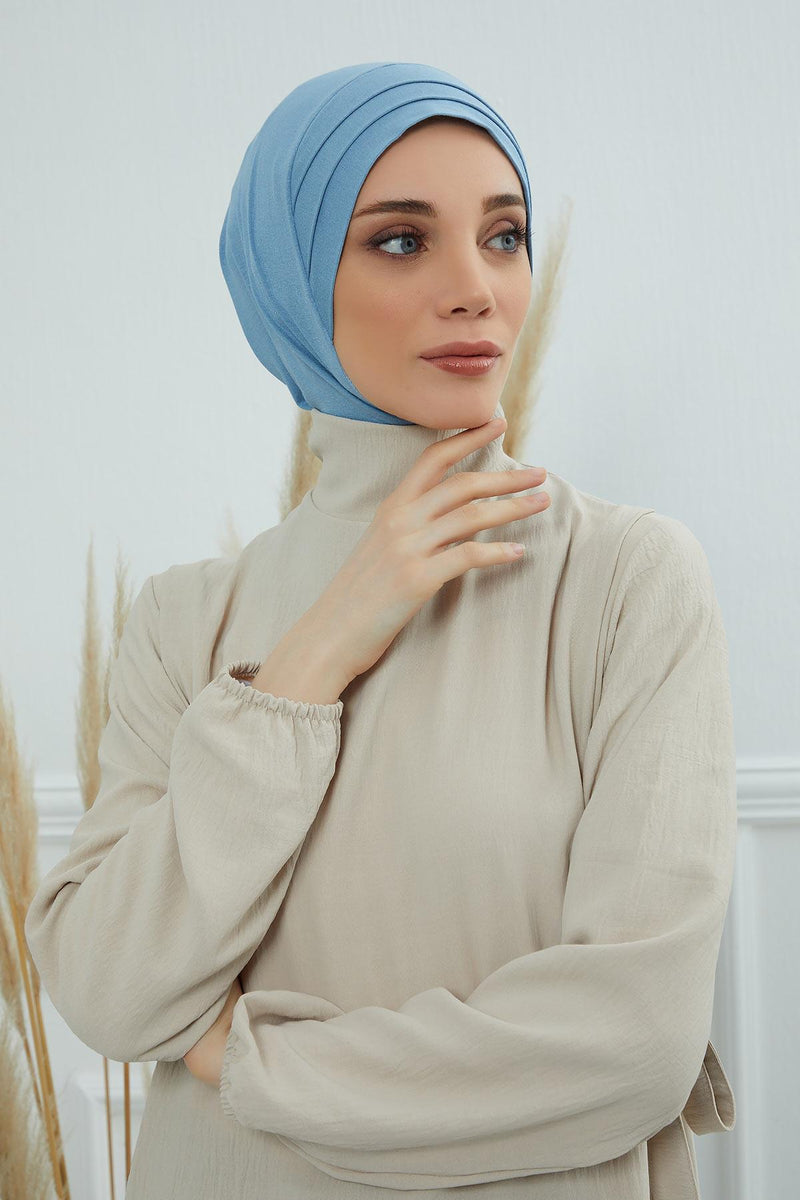 Jersey Shawl Instant Combed Coton Shawl Head Wrap Instant Modesty Turban Cap Scarf Ready to Wear Hijab,PS-43 Blue