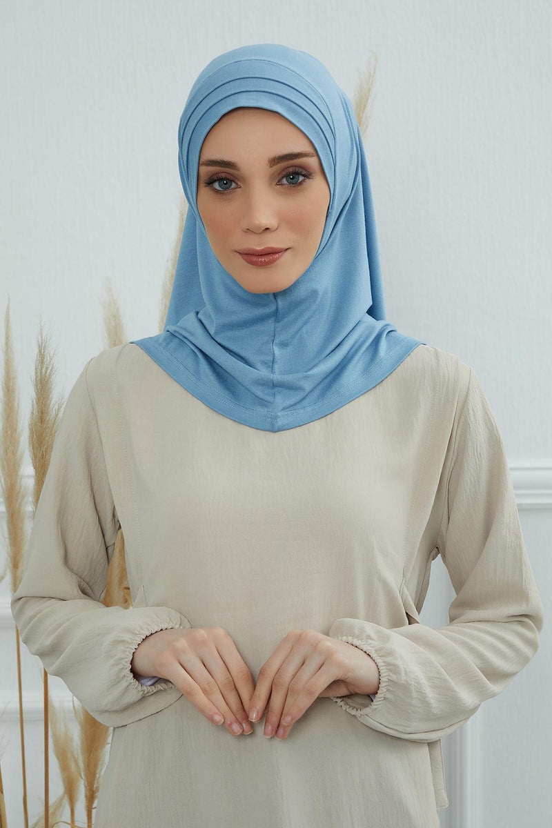 Jersey Shawl Instant Combed Coton Shawl Head Wrap Instant Modesty Turban Cap Scarf Ready to Wear Hijab,PS-43 Blue