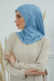 Jersey Shawl Instant Combed Coton Shawl Head Wrap Instant Modesty Turban Cap Scarf Ready to Wear Hijab,PS-43 Blue