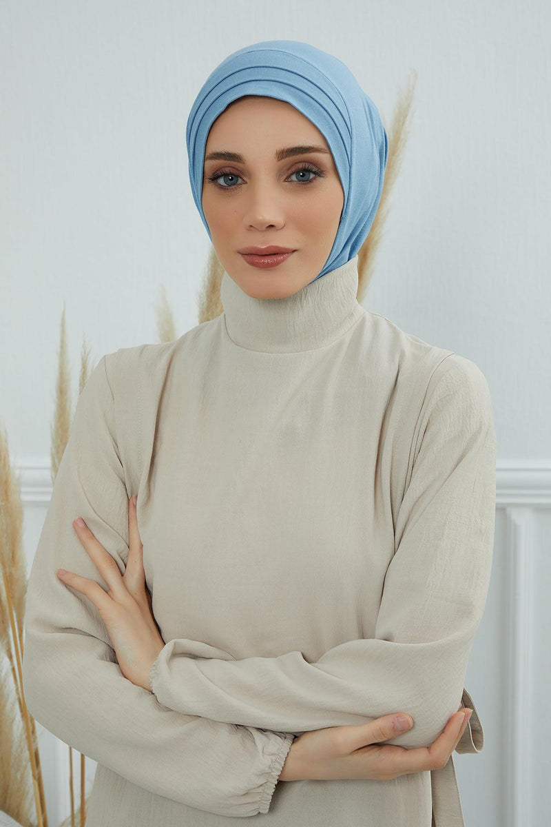 Jersey Shawl Instant Combed Coton Shawl Head Wrap Instant Modesty Turban Cap Scarf Ready to Wear Hijab,PS-43 Blue