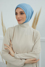 Jersey Shawl Instant Combed Coton Shawl Head Wrap Instant Modesty Turban Cap Scarf Ready to Wear Hijab,PS-43 Blue