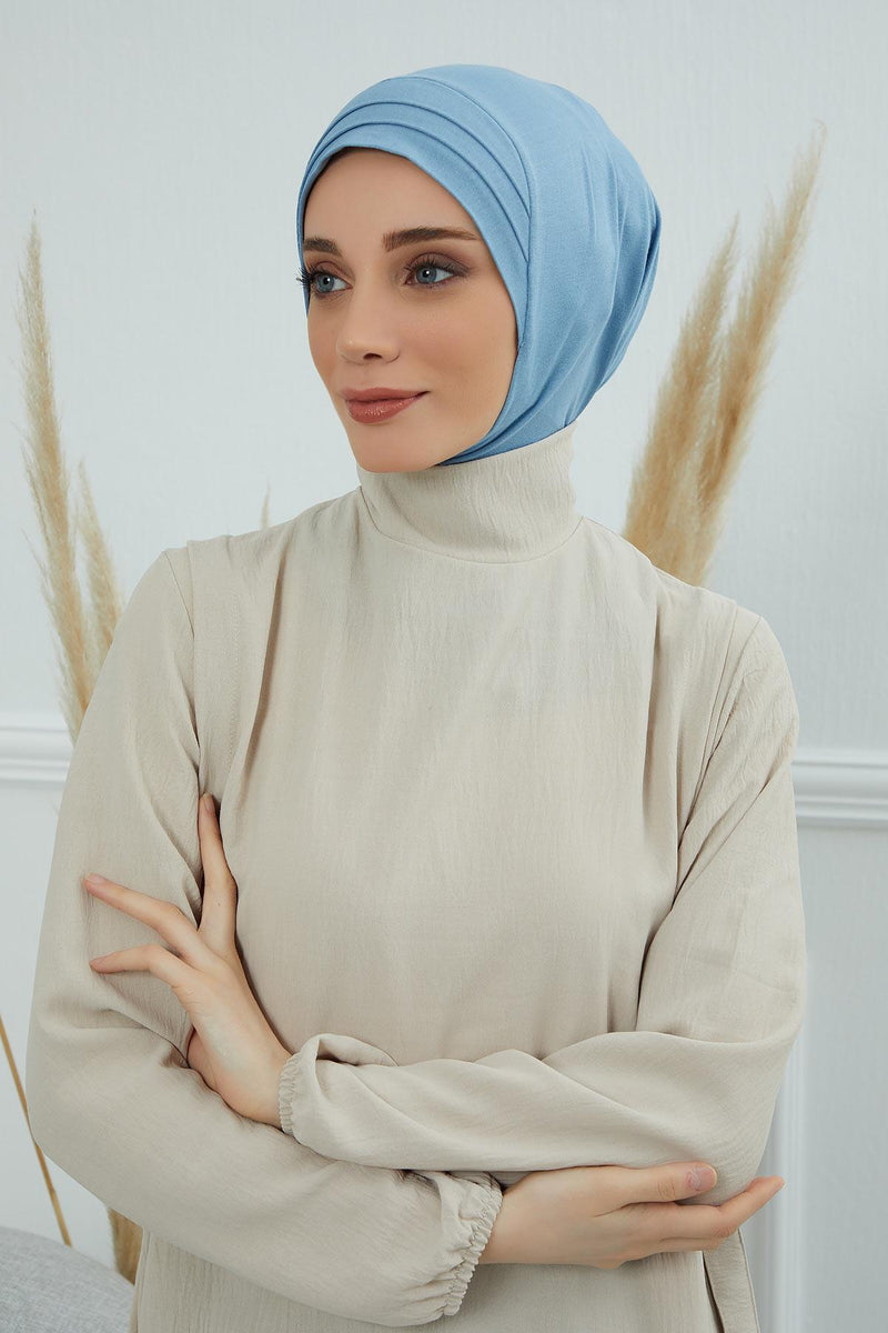 Jersey Shawl Instant Combed Coton Shawl Head Wrap Instant Modesty Turban Cap Scarf Ready to Wear Hijab,PS-43 Blue