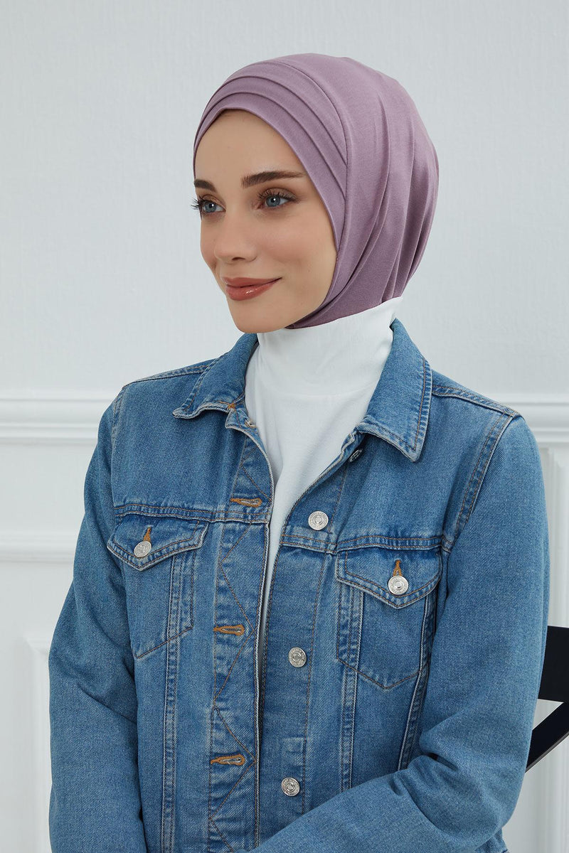 Jersey Shawl Instant Combed Coton Shawl Head Wrap Instant Modesty Turban Cap Scarf Ready to Wear Hijab,PS-43 Lilac