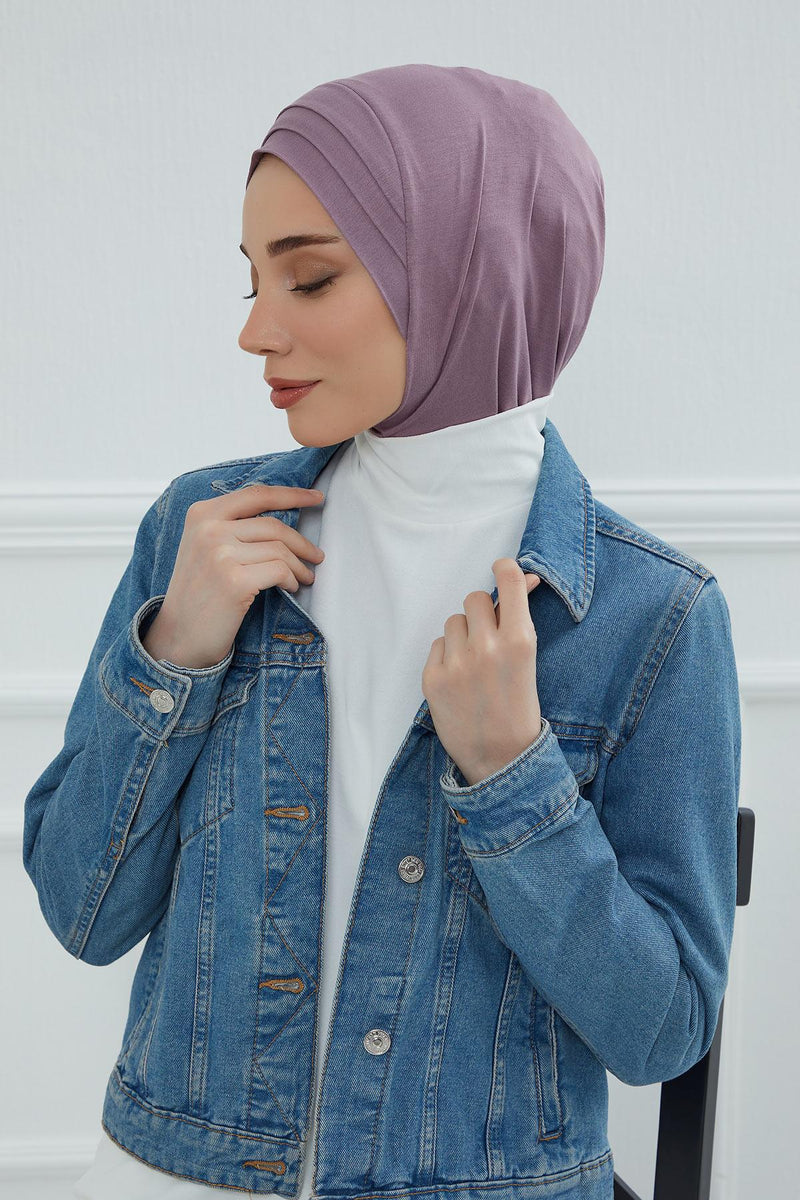 Jersey Shawl Instant Combed Coton Shawl Head Wrap Instant Modesty Turban Cap Scarf Ready to Wear Hijab,PS-43 Lilac