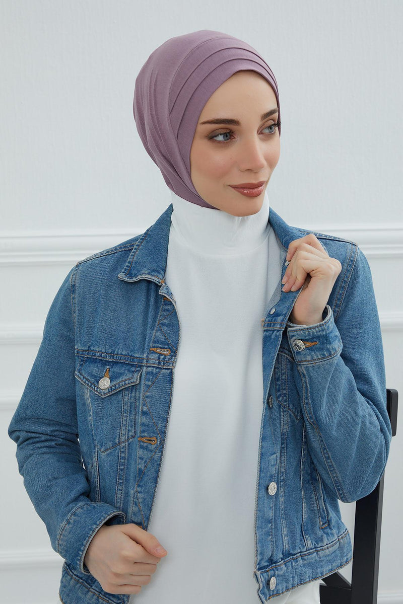 Jersey Shawl Instant Combed Coton Shawl Head Wrap Instant Modesty Turban Cap Scarf Ready to Wear Hijab,PS-43 Lilac