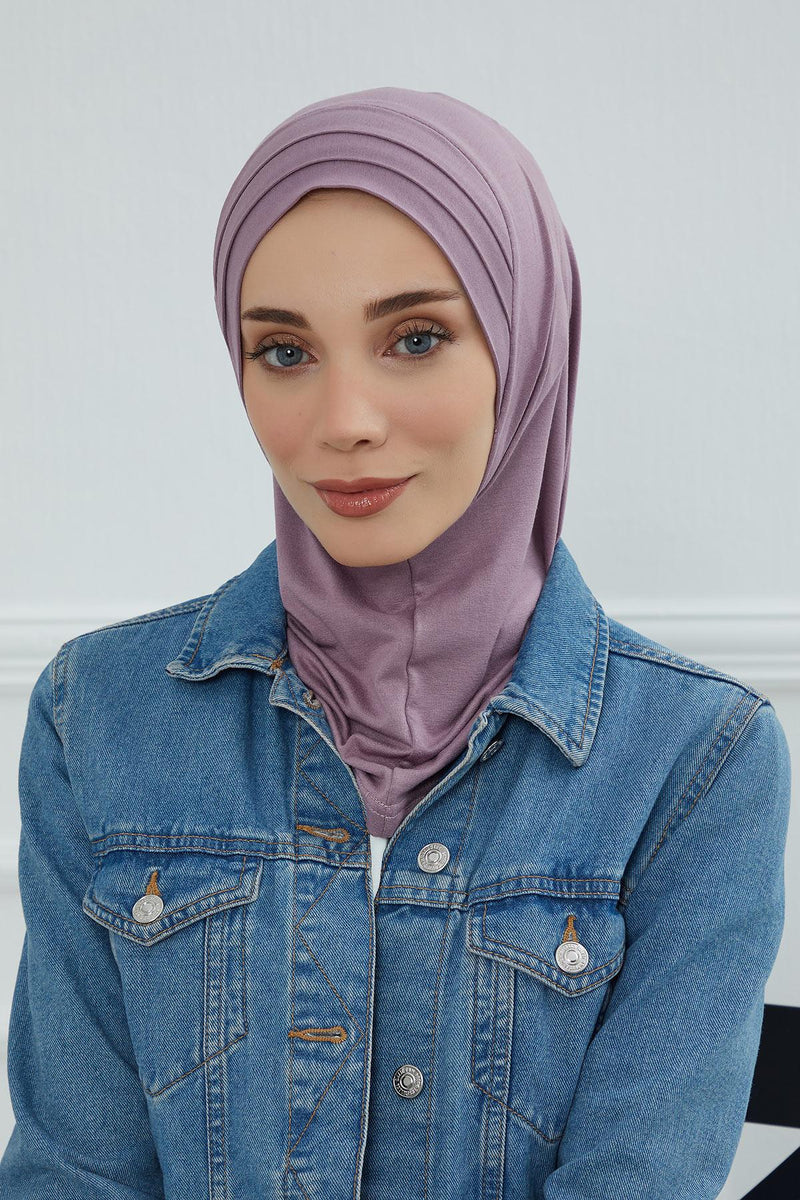 Jersey Shawl Instant Combed Coton Shawl Head Wrap Instant Modesty Turban Cap Scarf Ready to Wear Hijab,PS-43 Lilac