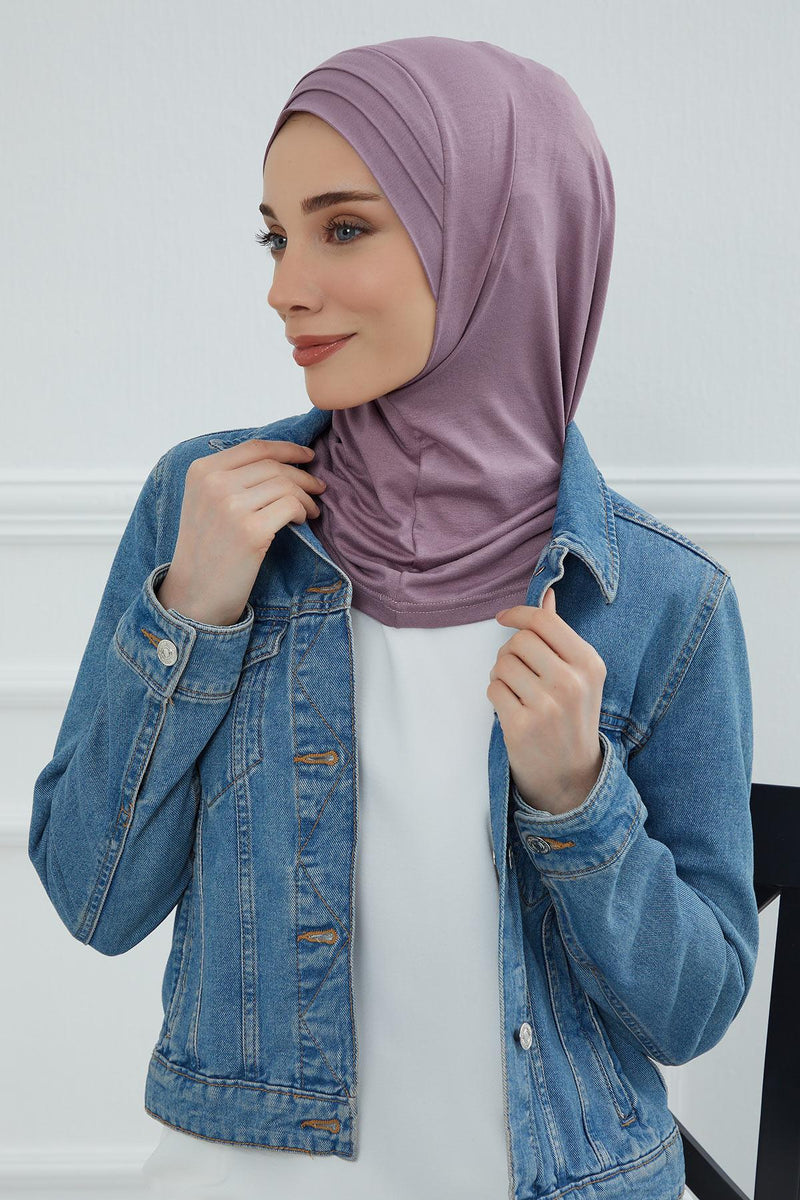 Jersey Shawl Instant Combed Coton Shawl Head Wrap Instant Modesty Turban Cap Scarf Ready to Wear Hijab,PS-43 Lilac