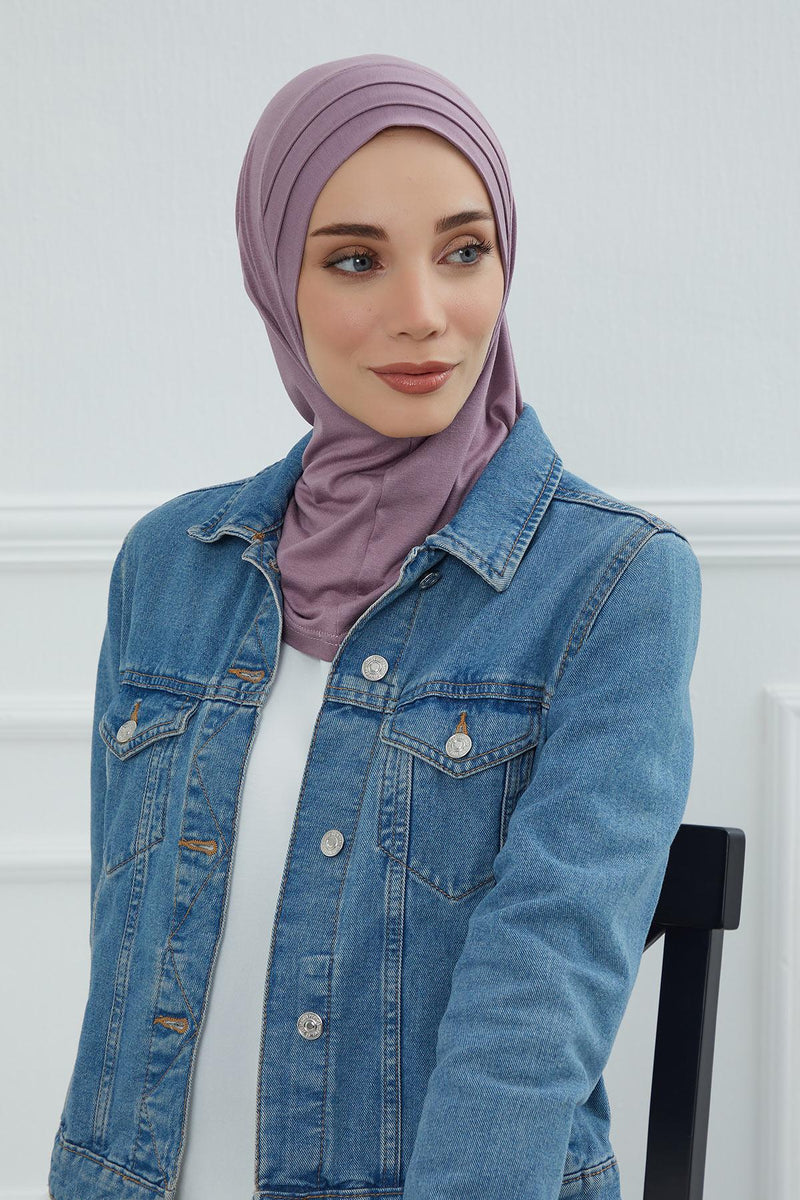 Jersey Shawl Instant Combed Coton Shawl Head Wrap Instant Modesty Turban Cap Scarf Ready to Wear Hijab,PS-43 Lilac
