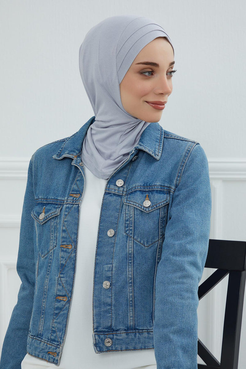 Jersey Shawl Instant Combed Coton Shawl Head Wrap Instant Modesty Turban Cap Scarf Ready to Wear Hijab,PS-43 Grey 2