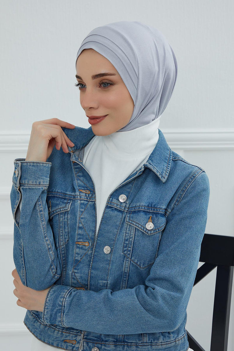 Jersey Shawl Instant Combed Coton Shawl Head Wrap Instant Modesty Turban Cap Scarf Ready to Wear Hijab,PS-43 Grey 2