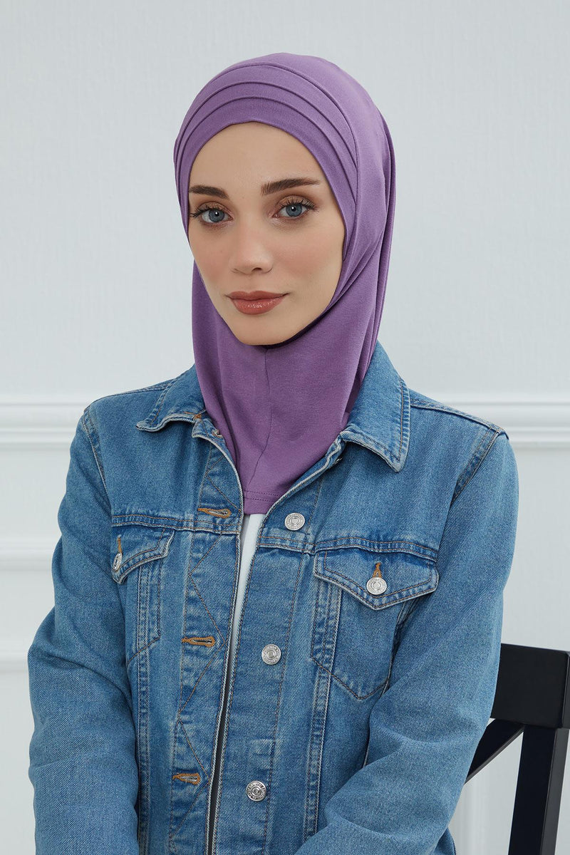 Jersey Shawl Instant Combed Coton Shawl Head Wrap Instant Modesty Turban Cap Scarf Ready to Wear Hijab,PS-43 Purple 2