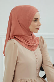 Jersey Shawl Instant Combed Coton Shawl Head Wrap Instant Modesty Turban Cap Scarf Ready to Wear Hijab,PS-43 Salmon