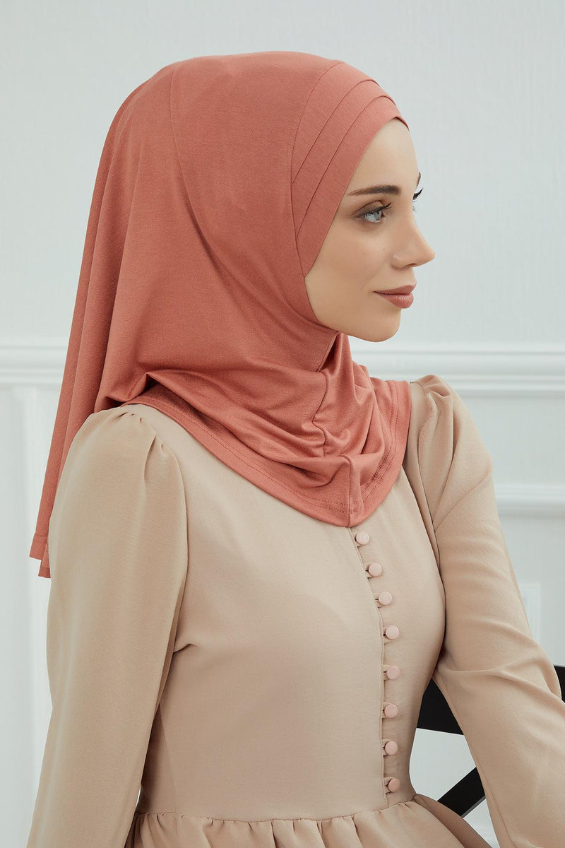 Jersey Shawl Instant Combed Coton Shawl Head Wrap Instant Modesty Turban Cap Scarf Ready to Wear Hijab,PS-43 Salmon