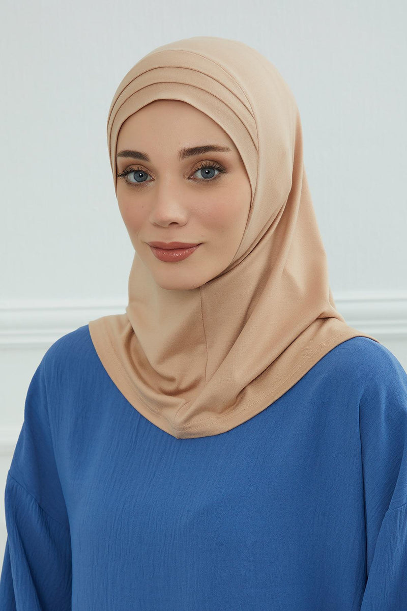 Jersey Shawl Instant Combed Coton Shawl Head Wrap Instant Modesty Turban Cap Scarf Ready to Wear Hijab,PS-43 Sand Brown