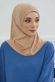 Jersey Shawl Instant Combed Coton Shawl Head Wrap Instant Modesty Turban Cap Scarf Ready to Wear Hijab,PS-43 Sand Brown