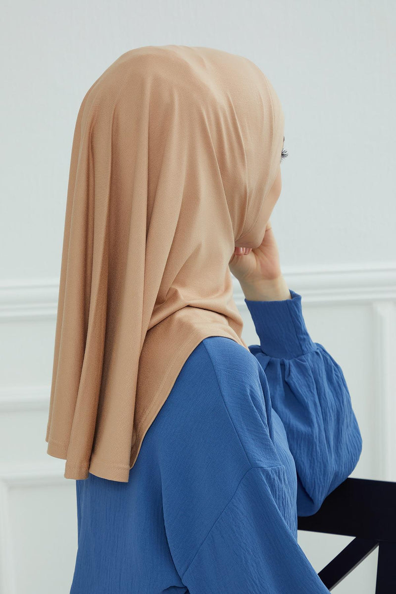 Jersey Shawl Instant Combed Coton Shawl Head Wrap Instant Modesty Turban Cap Scarf Ready to Wear Hijab,PS-43 Sand Brown
