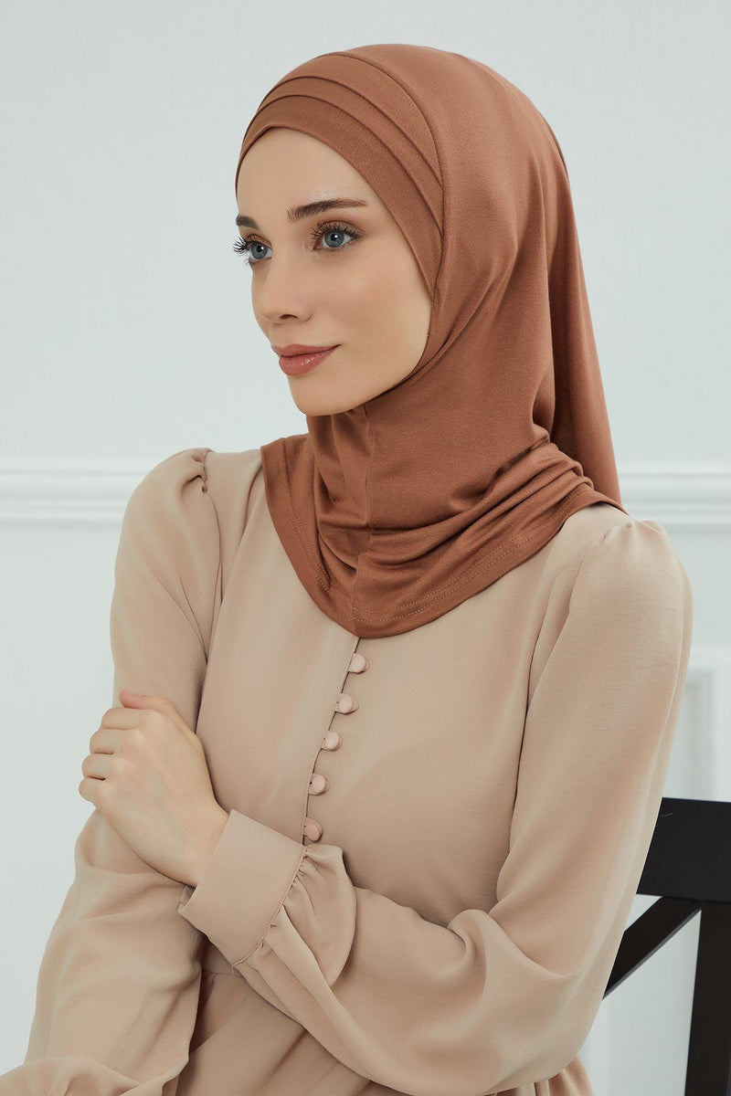 Jersey Shawl Instant Combed Coton Shawl Head Wrap Instant Modesty Turban Cap Scarf Ready to Wear Hijab,PS-43 Caramel Brown