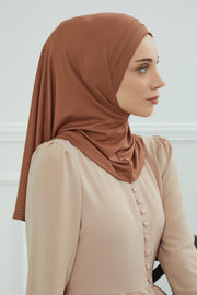 Jersey Shawl Instant Combed Coton Shawl Head Wrap Instant Modesty Turban Cap Scarf Ready to Wear Hijab,PS-43 Caramel Brown