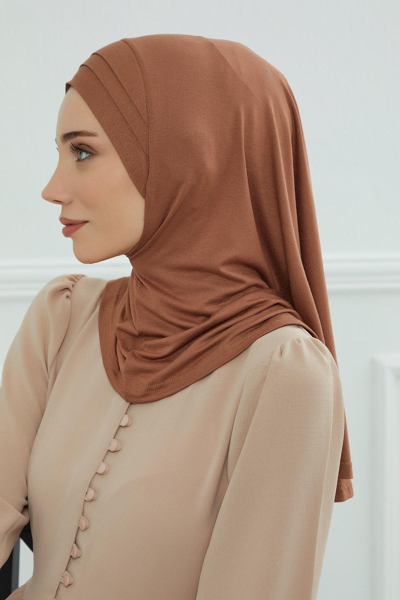 Jersey Shawl Instant Combed Coton Shawl Head Wrap Instant Modesty Turban Cap Scarf Ready to Wear Hijab,PS-43 Caramel Brown