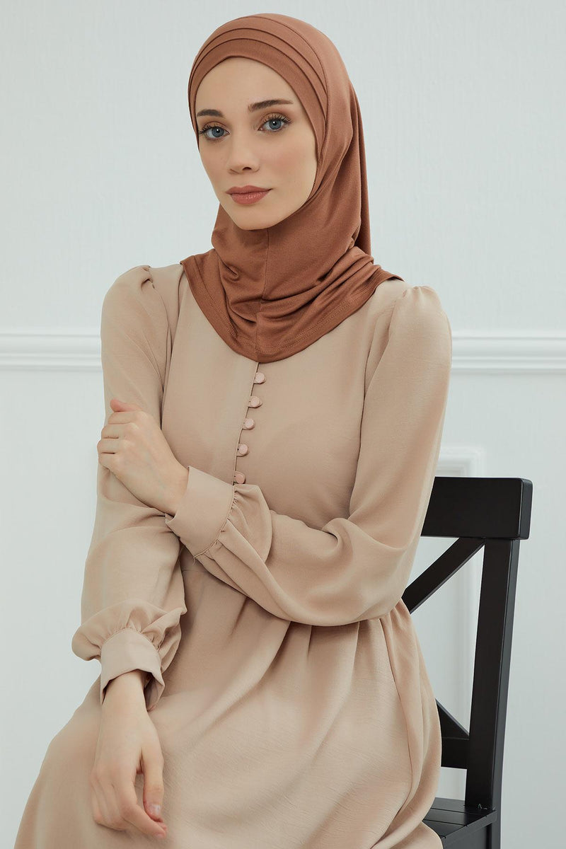 Jersey Shawl Instant Combed Coton Shawl Head Wrap Instant Modesty Turban Cap Scarf Ready to Wear Hijab,PS-43 Caramel Brown