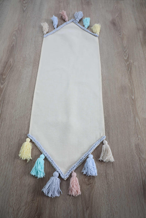 Knit Fabric Table Runner with Handmade Colorful Big Tassels 12x36 inches Machine Washable Fringed Handicraft Table Cloth,R-48K