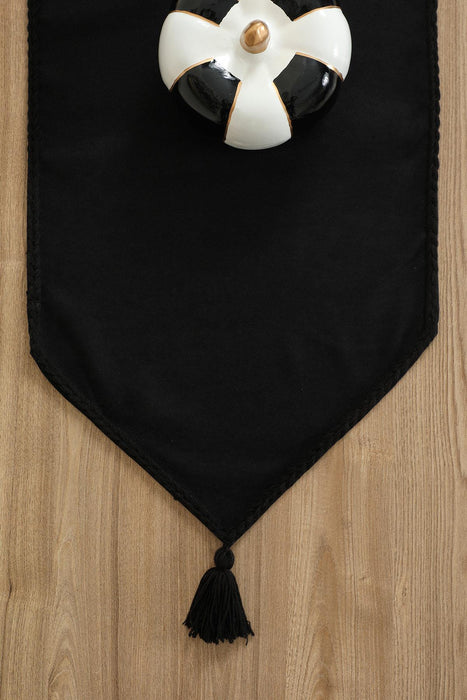 مفرش طاولة من القماش المحبوك مع تطريز يدوي وشرابات مقاس 16 × 48 بوصة (40 × 120 سم) مفرش طاولة مصنوع يدويًا قابل للغسل في الغسالة، R-31O