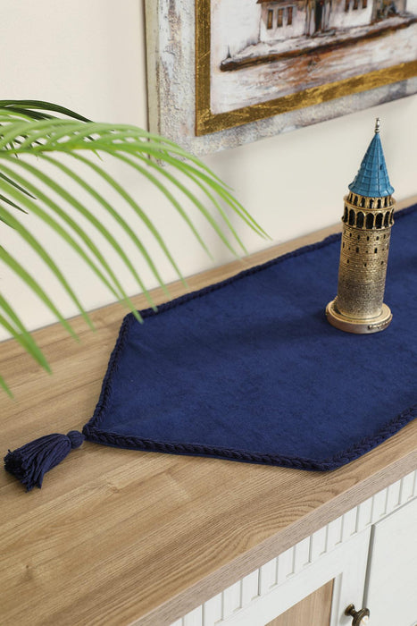 مفرش طاولة من القماش المحبوك مع تطريز يدوي وشرابات مقاس 16 × 48 بوصة (40 × 120 سم) مفرش طاولة مصنوع يدويًا قابل للغسل في الغسالة، R-31O