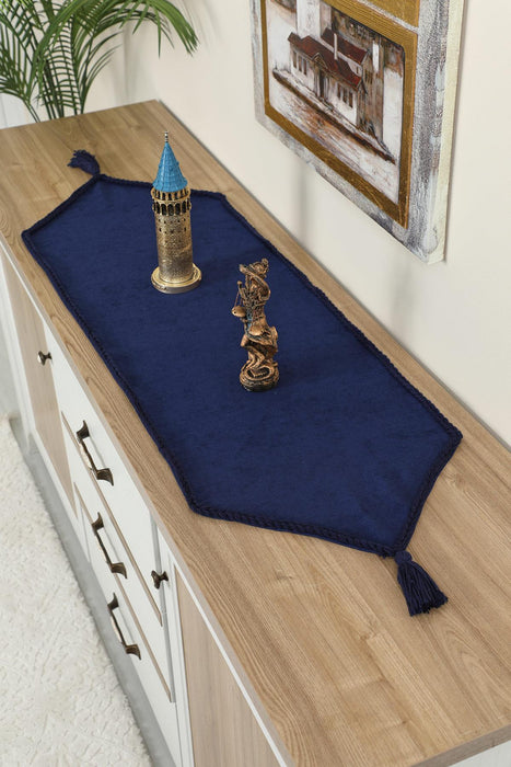 مفرش طاولة من القماش المحبوك مع تطريز يدوي وشرابات مقاس 16 × 48 بوصة (40 × 120 سم) مفرش طاولة مصنوع يدويًا قابل للغسل في الغسالة، R-31O