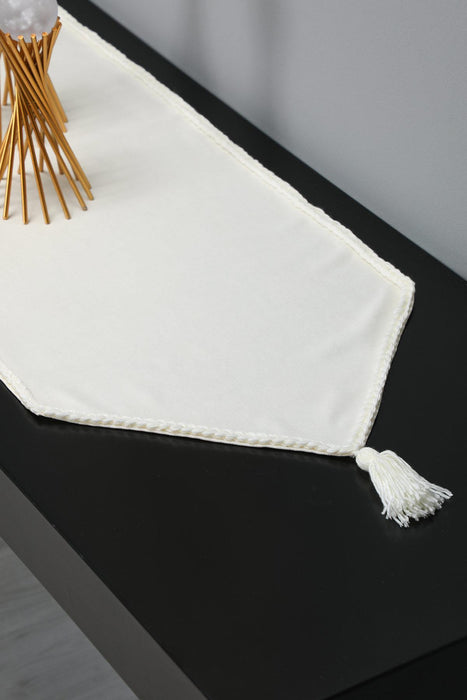 مفرش طاولة من القماش المحبوك مع تطريز يدوي وشرابات مقاس 16 × 48 بوصة (40 × 120 سم) مفرش طاولة مصنوع يدويًا قابل للغسل في الغسالة، R-31O