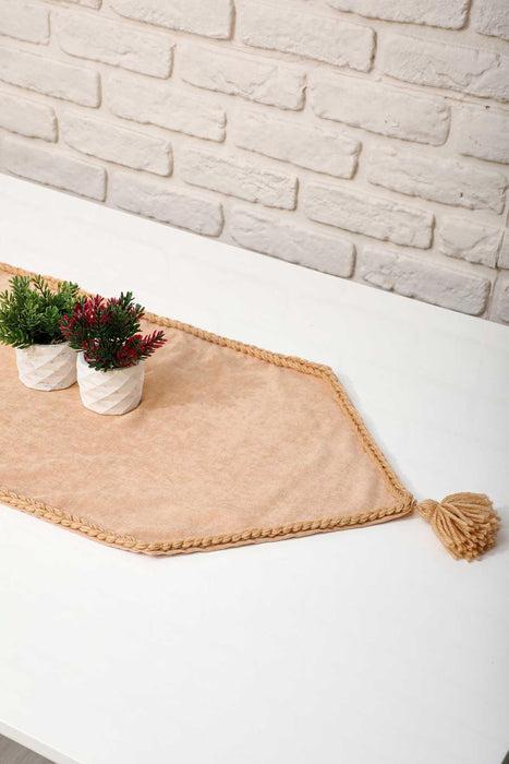 Strickstoff-Tischläufer mit handgefertigter Stickerei und Quasten 16 x 48 Zoll (40 x 120 cm) Maschinenwaschbare Bastel-Tischdecke, R-31O