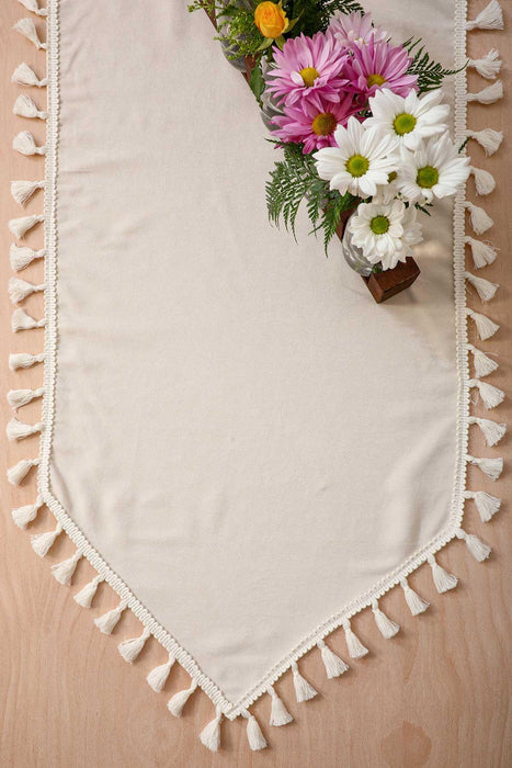 Knit Fabric Table Runner with Handmade Embroidery and Tassels Fringed Handicraft Table Cloth for Home Kitchen Decorations Wedding,,R-32B