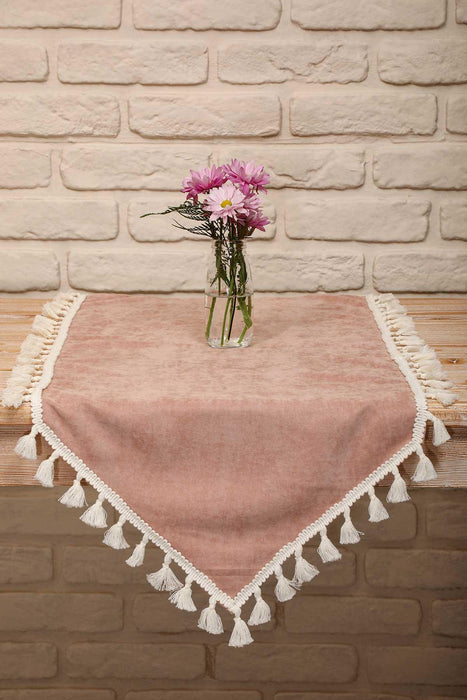 Knit Fabric Table Runner with Handmade Embroidery and Tassels Fringed Handicraft Table Cloth for Home Kitchen Decorations Wedding,,R-32O