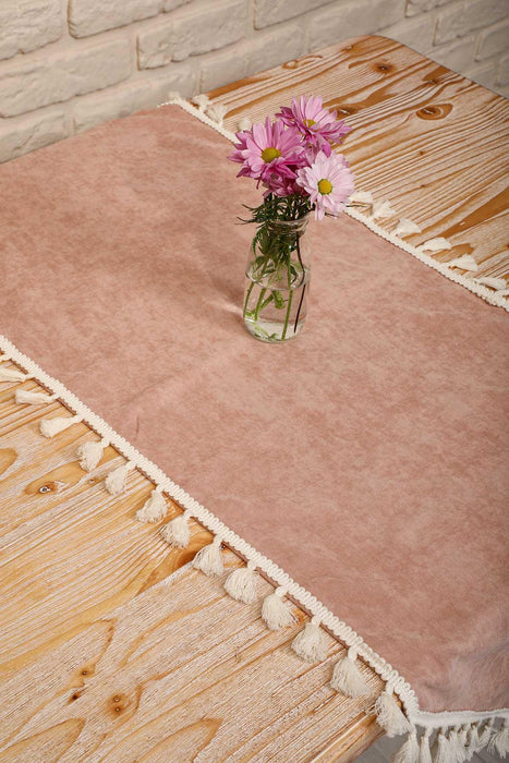Knit Fabric Table Runner with Handmade Embroidery and Tassels Fringed Handicraft Table Cloth for Home Kitchen Decorations Wedding,,R-32O