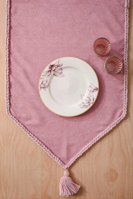 Knit Fabric Table Runner with Handmade Embroidery and Tassels Handicraft Table Cloth for Home Kitchen Decorations Wedding, Everyday,R-31K