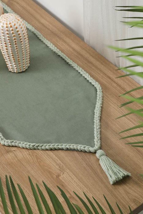 Knit Fabric Table Runner with Handmade Embroidery and Tassels Handicraft Table Cloth for Home Kitchen Decorations Wedding, Everyday,R-31K