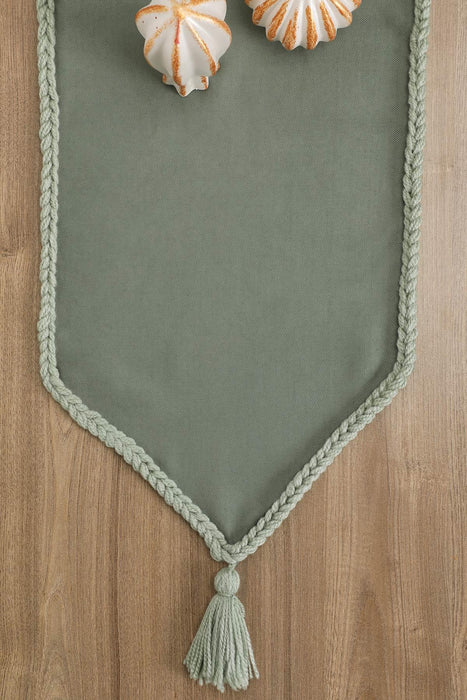 Knit Fabric Table Runner with Handmade Embroidery and Tassels Handicraft Table Cloth for Home Kitchen Decorations Wedding, Everyday,R-31K