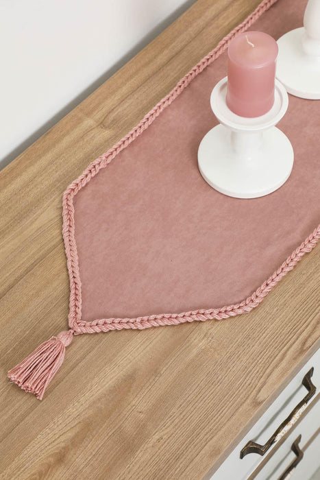 Knit Fabric Table Runner with Handmade Embroidery and Tassels Handicraft Table Cloth for Home Kitchen Decorations Wedding, Everyday,R-31K