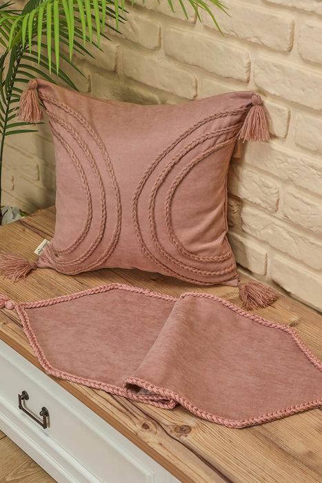 Knit Fabric Table Runner with Handmade Embroidery and Tassels Handicraft Table Cloth for Home Kitchen Decorations Wedding, Everyday,R-31K