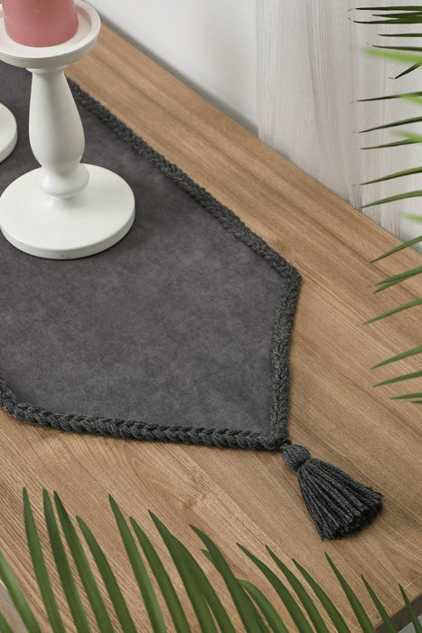 Knit Fabric Table Runner with Handmade Embroidery and Tassels Handicraft Table Cloth for Home Kitchen Decorations Wedding, Everyday,R-31K