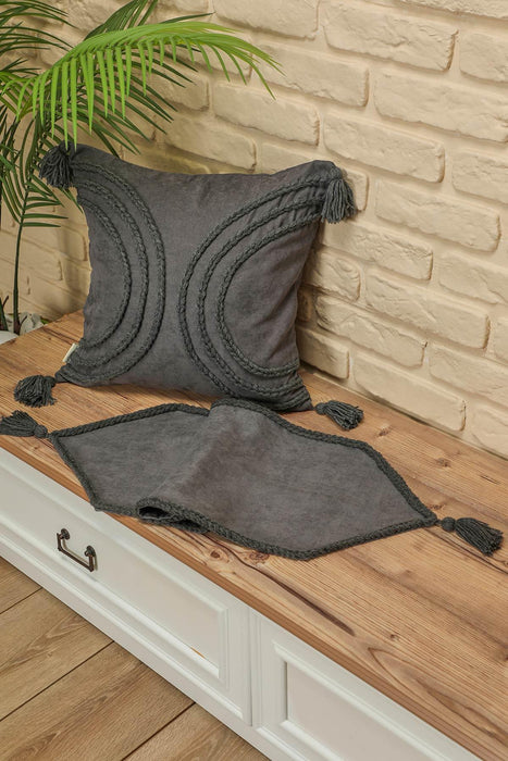 Knit Fabric Table Runner with Handmade Embroidery and Tassels Handicraft Table Cloth for Home Kitchen Decorations Wedding, Everyday,R-31K