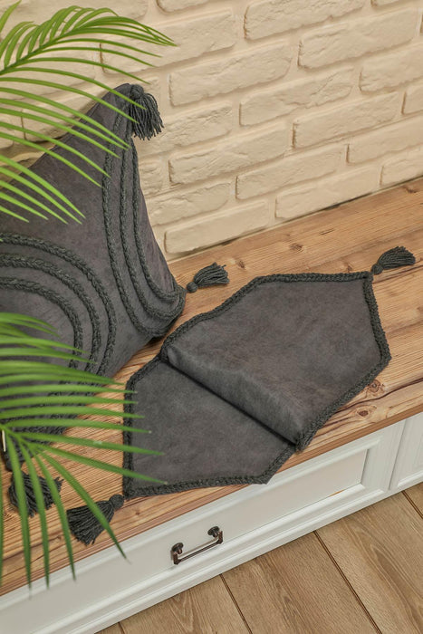 Knit Fabric Table Runner with Handmade Embroidery and Tassels Handicraft Table Cloth for Home Kitchen Decorations Wedding, Everyday,R-31K