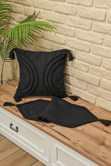 Knit Fabric Table Runner with Handmade Embroidery and Tassels Handicraft Table Cloth for Home Kitchen Decorations Wedding, Everyday,R-31K